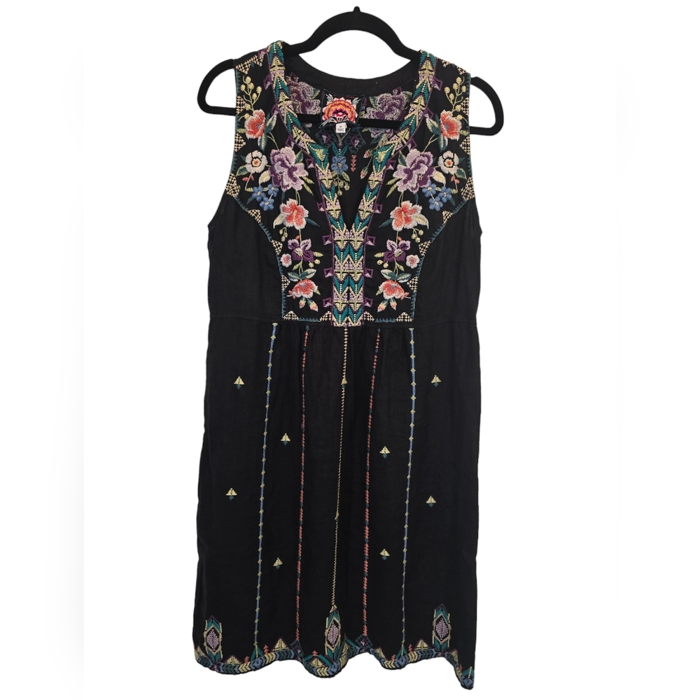 Johnny Was Black Floral Embroidered Dress